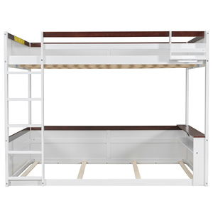 White And <b>Brown</b> Childrens Bunk Bed With <b>Storage</b> Side Table For Bedroom Furniture Kids Bed Framework Structure - Product Image 5