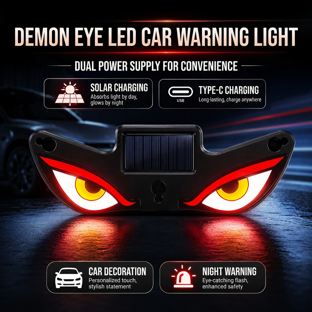 Solar NoWire Devil Eye LED Multi-Functional Decor Light Animated Expression Eye Sticker Lamp For All Vehicle Outdoor