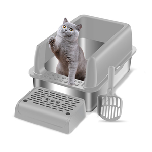 Oversized aço inoxidável e plástico gato lixo caixa levantada semi-fechado à prova de respingos Design aberto gato WC para uso transfronteiriço - Product Image 5