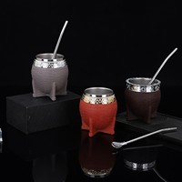 Mug à café en céramique à double paroi isolé sous vide, design classique en acier inoxydable, portable, avec paille, idéal pour le maté, excellent cadeau