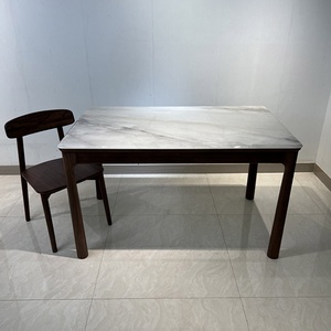 Micro Super Luxe Eettafel met massief houten poten en natuurlijk marmeren blad, rechthoekig, kristalhelder, micro modern, eenvoudige eettafel - Product Image 3