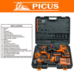 Kit d'alimentation professionnel en plastique industriel pour ensemble d'outils 4-en-1 : perceuse à percussion, marteau, clé à chocs, visseuse angulaire PKS-097 Puissant 21V sans balais - Product Image 6