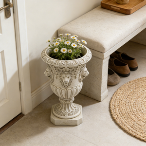 Urne en résine en forme de tête de lion - Finition effet pierre, style victorien classique pour les arrangements floraux de jardin et de terrasse anglais - Product Image 3