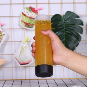 400ml 500ml 600ml Cilindro de plástico PET transparente personalizado Botella de jugo de bebida Botella de té de la leche vacía con tapa para jugo - Product Image 5