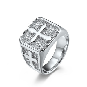 Men's Gold Cross <b>Ring</b> Stainless Steel Square Design European Style Jewelry Gift - Product Image 5