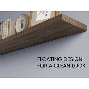 Greer Floating Shelf In Melamine Dark Brown X2 Wall Display Shelves - Product Image 4