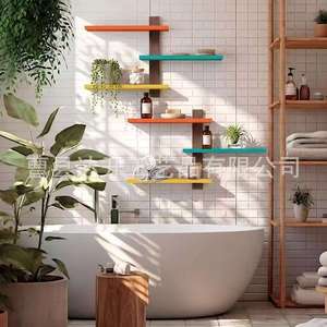Colorful Wooden Wall Mounted <b>Shelf</b> 4 Layers Floating Storage Rack For Home Living Room <b>Bedroom</b> Decor Display - Product Image 2
