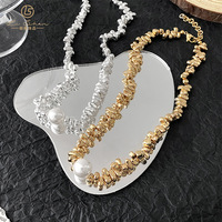 Perhiasan Berlapis Emas Asli Kalung Geometris Fashion Kalung Mutiara Tebal Hadiah Ulang Tahun Wanita