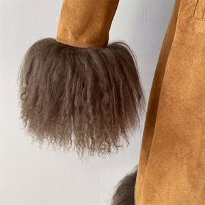 Luxury Natural <strong>Lambskin</strong> <strong>Leather</strong> Trench Coat Long Style Real Mongolian Fur Collar Cuffs Women Soft Genuine Suede <strong>Leather</strong> <strong>Jacket</strong> - Product Image 6