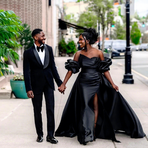 Robes de soirée Aso Ebi, <span class=keywords><strong>robe</strong></span> de soirée noire sirène fendue, <span class=keywords><strong>robe</strong></span> de fête luxueuse avec traîne, cristaux perlés, robes de cérémonie personnalisées - Product Image 1