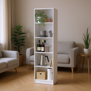 Librería Moderna Delgada de 5 Estantes, Mueble de Madera Blanca para Sala de Estar - Product Image 2