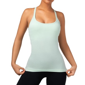 Custom <strong>Best</strong> Comfortable Women Seamless Padded <strong>Workout</strong> <strong>Tank</strong> Tops Ribbed Racerback Gym Athletic Yoga Camisole with <strong>Built</strong> in <strong>Bra</strong> - Product Image 1
