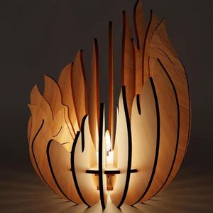 Décoration de bureau en bois de forme créative, porte-bougie en bois en forme de flamme, décoration en bois de lotus personnalisée et créative - Product Image 3