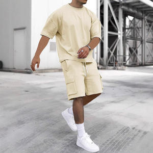 Ensemble de sport décontracté pour <span class=keywords><strong>homme</strong></span>, mode estivale transfrontalière, short à manches courtes, confortable, séchage rapide, couleur unie, deux pièces - Product Image 4