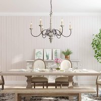 Lustre en bois antique à 8 lumières, fleur d'or, fer, éclairage décoratif