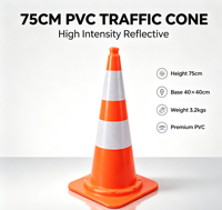 Cône de signalisation routière en PVC de 75 cm, 3,2 kg, base de 40*40 cm, cône de signalisation routière réfléchissant haute intensité