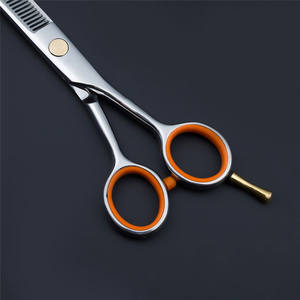 Tijeras para Adelgazar el Cabello con Personalización, 62 mm, Acero Inoxidable, para Diestros, Anillo de Dedo Naranja, Uso Profesional - Product Image 1