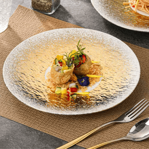 Assiettes de service rondes en céramique dorées de luxe sur mesure, ensemble d'assiettes à dîner, vaisselle décorative en porcelaine dorée - Product Image 2