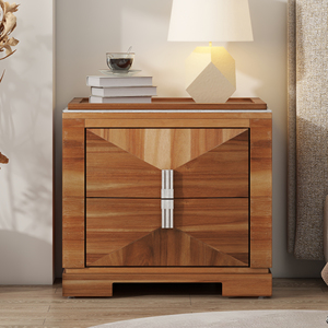 Mid Century Modern Nightstand 2 <b>Drawers</b> Wood Diamond Pattern Storage <b>Side</b> Table for Bedroom or Living Room - Product Image 1