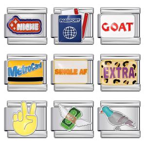 Mode acier inoxydable anglais <span class=keywords><strong>argot</strong></span> lettre chèvre Piegon italien <span class=keywords><strong>breloque</strong></span> liens 9mm Bracelet bricolage faisant des bijoux - Product Image 1