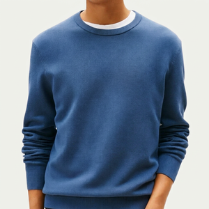 Pull en maille unie effet deux pièces 100% Coton pour Homme, Col en V ou Col Rond, Automne, Logo sur le devant, Vente en gros - Product Image 1