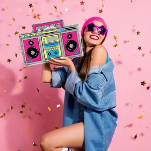 Geri 80s parti nostalji radyo Pinata hediyeler Retro 90s tema süslemeleri malzemeleri sopa ve asılı döngü ile Hip Hop Pinata