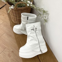 Bottines à plateforme pour femmes, fermeture éclair avant, boucle décorative, semelle épaisse et robuste, bottines courtes tendance pour femmes