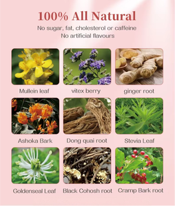 Tisane aux herbes pour la santé utérine des femmes OEM avec molène, vitex, gingembre, ashoka, dong quai, certifiée CGMP, 20 sachets de thé de 2,5 g chacun, par boîte - Product Image 3