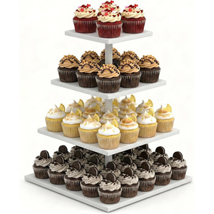 Four Tier Square <b>Cake</b> <b>Stand</b> Black Acrylic Dessert Display Rack Multi Layer <b>Cake</b> Base For Wedding Parties Storage Rack - Product Image 5