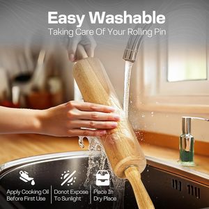 Rolo de Massa de Madeira de 17,6 Polegadas com Cabos Ergonômicos Rotativos, Rolo Clássico de Madeira de Faia para Massa, Pizza, Pastelaria, Pão e Biscoitos - Product Image 5