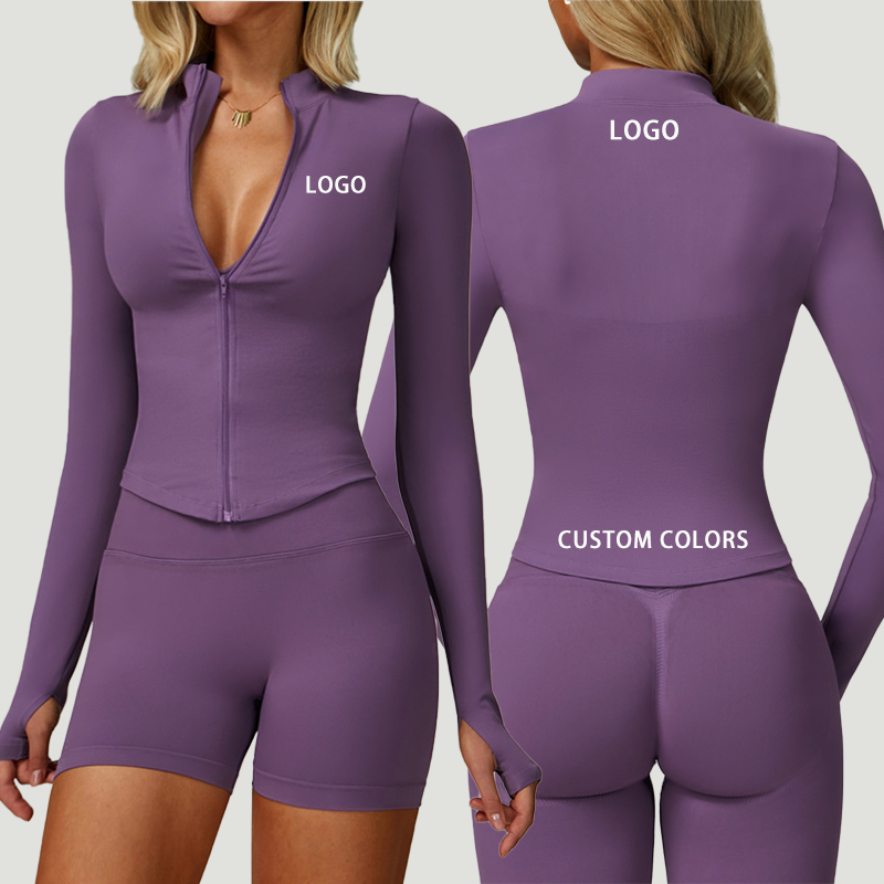 Pullover with Stand-up Collar Zipper Long Sleeves Yoga Outfit for Women Tight-fitting Quick-drying Outdoor Fitness Sports Top