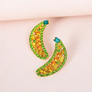 2023 Cute Crystal Fruit Banana Shape Earrings Yellow Rhinestone Crystal Banana Stud Earrings Fashion Jewelry