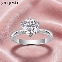 Bague de Fiançailles et de Promesse Classique Souljewel à Six Griffes avec Moissanite 1 Carat en Argent Sterling 925 Plaqué Rhodium Certifiée GRA pour Femme