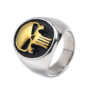 Anillo de hombre chapado en oro PVD de 14k 18k, personalizado al por mayor, de acero inoxidable 316L, resistente al deslustre, con diseño de calavera gruesa, estilo motero, para hombre. - Product Image 5