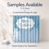 Rideau de douche Joyeux Anniversaire en tissu polyester imperméable, motif goutte de diamant bleu scintillant, décoratif pour fête