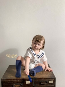 Ensemble deux pièces col <span class=keywords><strong>marin</strong></span> pour bébé, chemise à manches courtes et short bloomers, tenue nautique décontractée pour enfant - Product Image 5