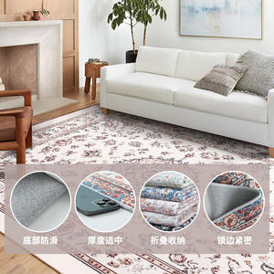 Tapis pliable lavable en machine pour salon, table basse, style vintage, antidérapant, en fibre de polyester, motif floral rectangulaire - Product Image 5