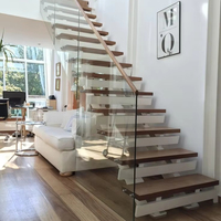 Prix d'usine moderne, escalier flottant à double file préfabriqué avec garde-corps en verre et balustrade à broche