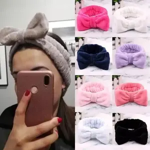 Grote Konijnenoren Coral Fleece Meisjes Zachte Elastische Haarbanden Spa Bad Douche Make Up Gezicht Wassen Hoofdband Haarband