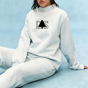 Women's New Stylish Cotton Polyester Blended Gym Fitness Sweatshirt Custom <b>Screen</b> Print Design Loose Mock Neck Sweatshirt - Product Image 3