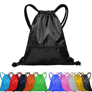 超品质定制印刷徽标涤纶抽绳背包促销购物袋带拉链口袋抽绳袋 - Product Image 1