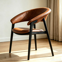 Chaise de salle à manger moderne JP en bois massif noir avec accoudoirs incurvés rembourrés en cuir PU crème, chaise d'appoint de loisirs pour hôtel et maison