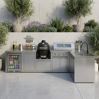 Meubles de cuisine extérieurs en acier inoxydable 304 à texture métallique, directement de l'usine, avec barbecue extérieur pour jardin et cour.