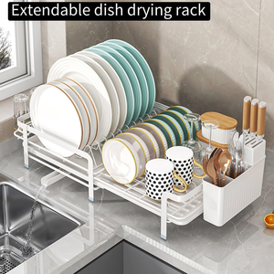 Escurridor de Platos Extensible para Ahorrar Espacio Sobre el Fregadero, Escurridor de Platos y Tazones Rosa para Cocina con Bandeja - Product Image 4