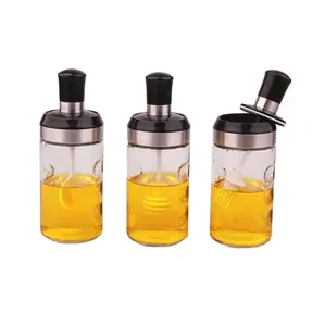 高品质玻璃储油醋瓶带盖蜜罐工厂供应勺子调味罐套装厨房和家庭装饰