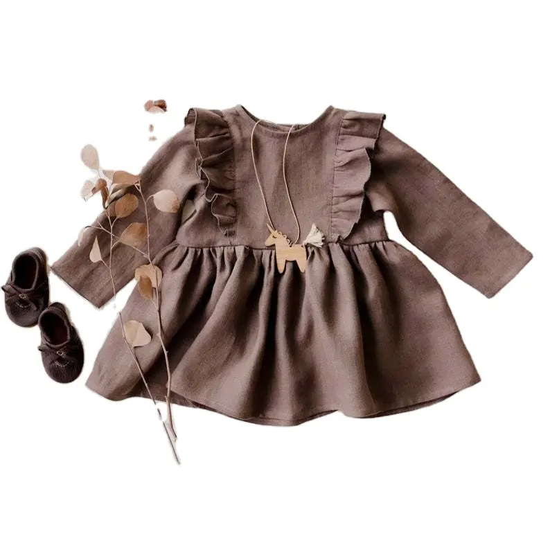 Одежда для маленьких девочек, платье, дизайнерская льняная и льняная одежда для малышей, платье из органического хлопка