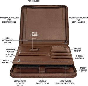 Classeur de portefeuille brun dossier d'affaires <span class=keywords><strong>CV</strong></span>/organisateur de document-Padfolio à glissière multifonctionnel, sac à documents en cuir - Product Image 4