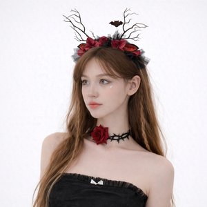 बच्चों के लिए हेलोलीन उत्सव हेडबैंड, दुष्ट रक्तकर्दलिंग बिल्ली कान फूल सींग का फूल का सामान - Product Image 5