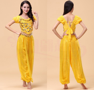 Sparkly <span class=keywords><strong>Bollywood</strong></span> Indian Cosplay Outfits Sequin Puff Sleeve Crop Top con pantalones Harem para el rendimiento - Product Image 5