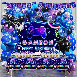Décorations d'arche de ballons pour anniversaire sur le thème des jeux vidéo, bannière joyeux anniversaire, toile de fond, nappe de jeu, décoration de cupcakes, fournitures de fête - Product Image 1